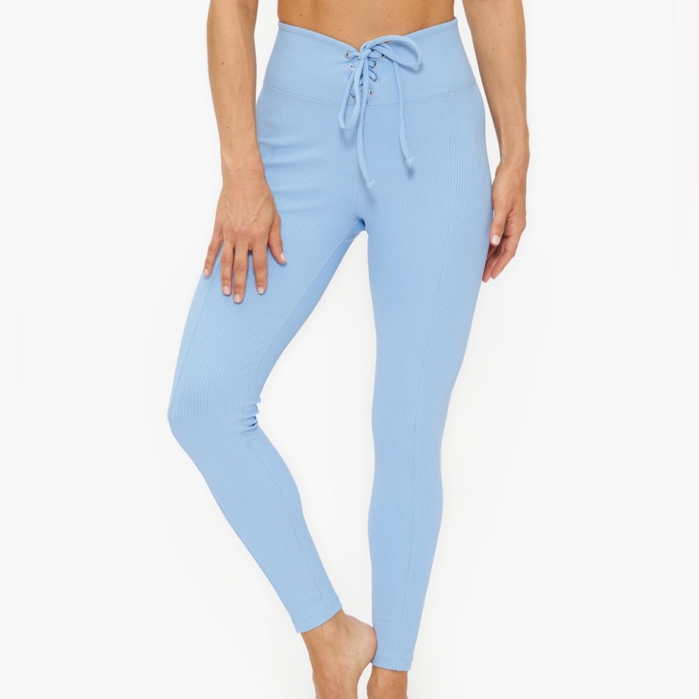 Year Of Ours Ribbed Tie Front Leggings in Baby Blue, NWOT, Women’s Size Medium